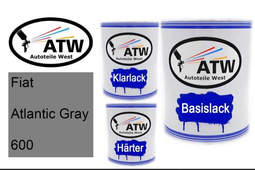 Fiat, Atlantic Gray, 600: 1L Lackdose + 1L Klarlack + 500ml Härter - Set, von ATW Autoteile West.